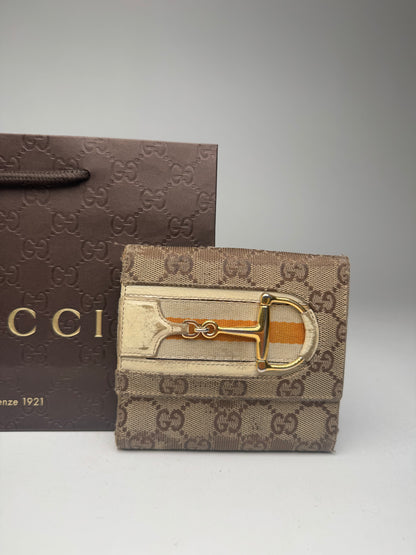 Vintage Gucci Leather / monogram wallet beige white orange