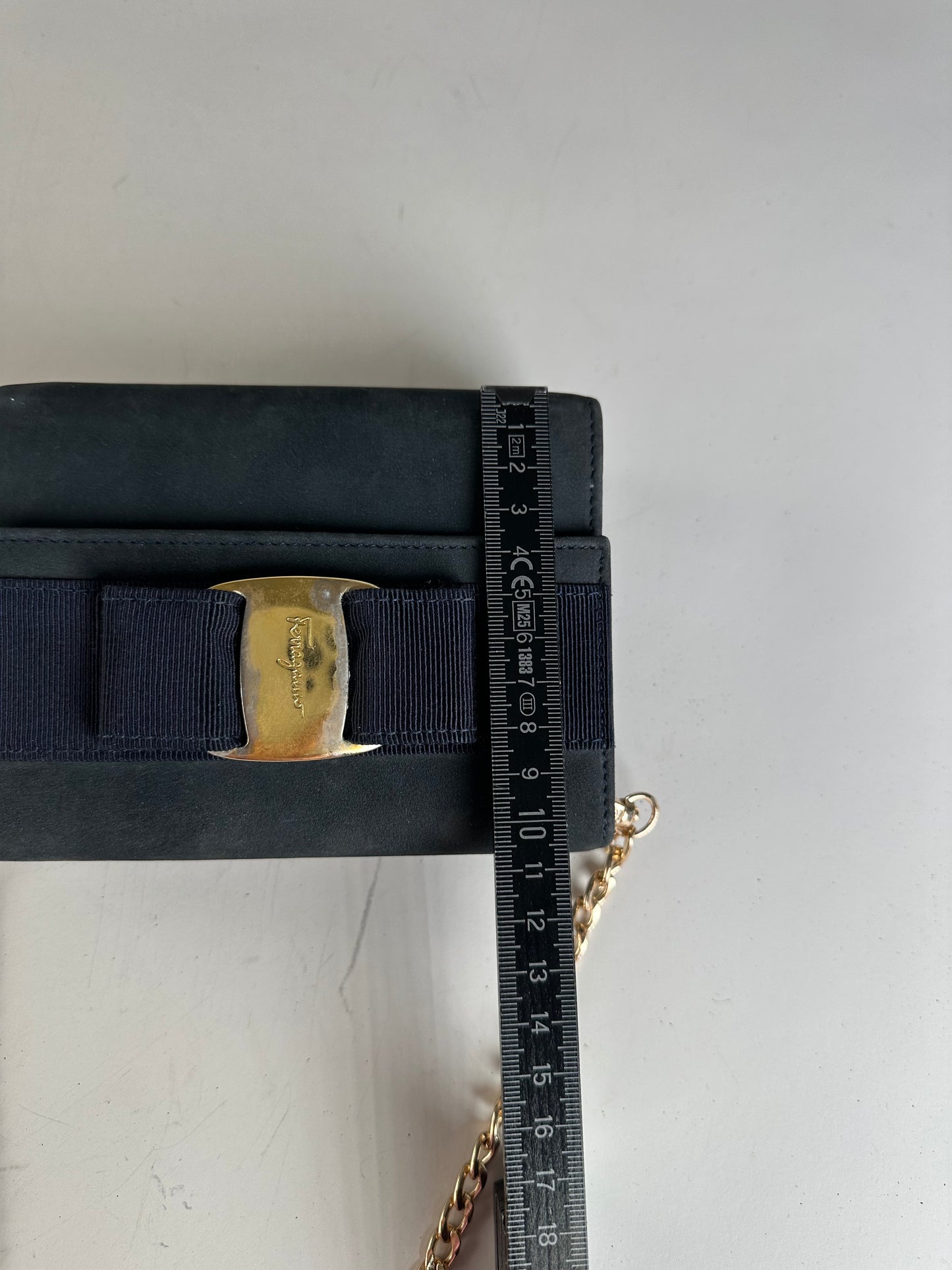 Vintage Ferragamo Suede Shoulder Bag Navy Gold-Tone Clasp