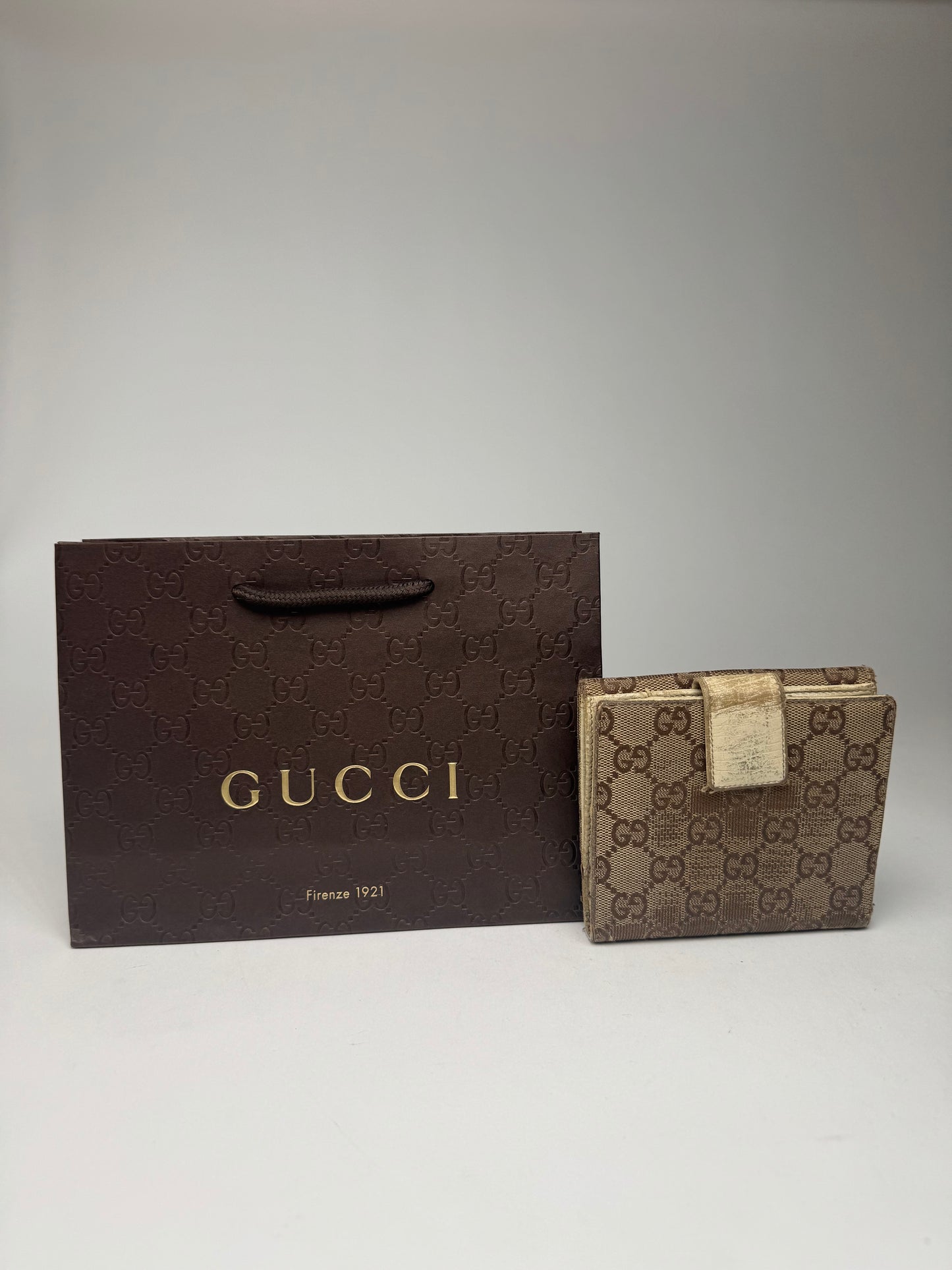 Vintage Gucci Leather / monogram wallet beige white orange