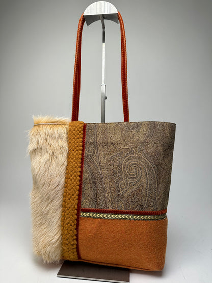 Vintage Etro Milano Patchwork Fabric Tote Bag Multicolor