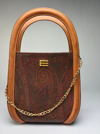 Vintage Etro Paisley Print Structured Top-Handle Bag Late 1990s Multicolor