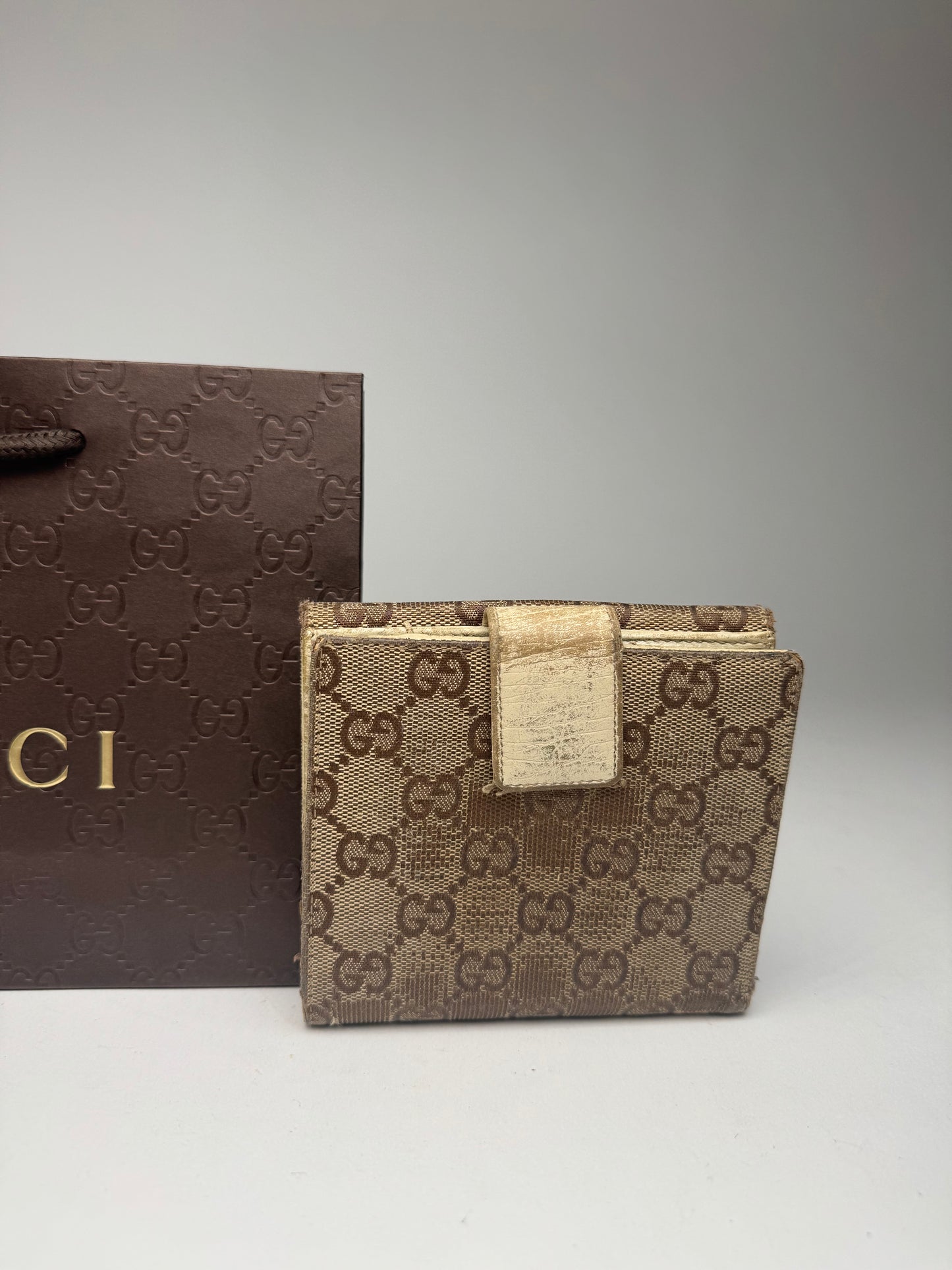 Vintage Gucci Leather / monogram wallet beige white orange