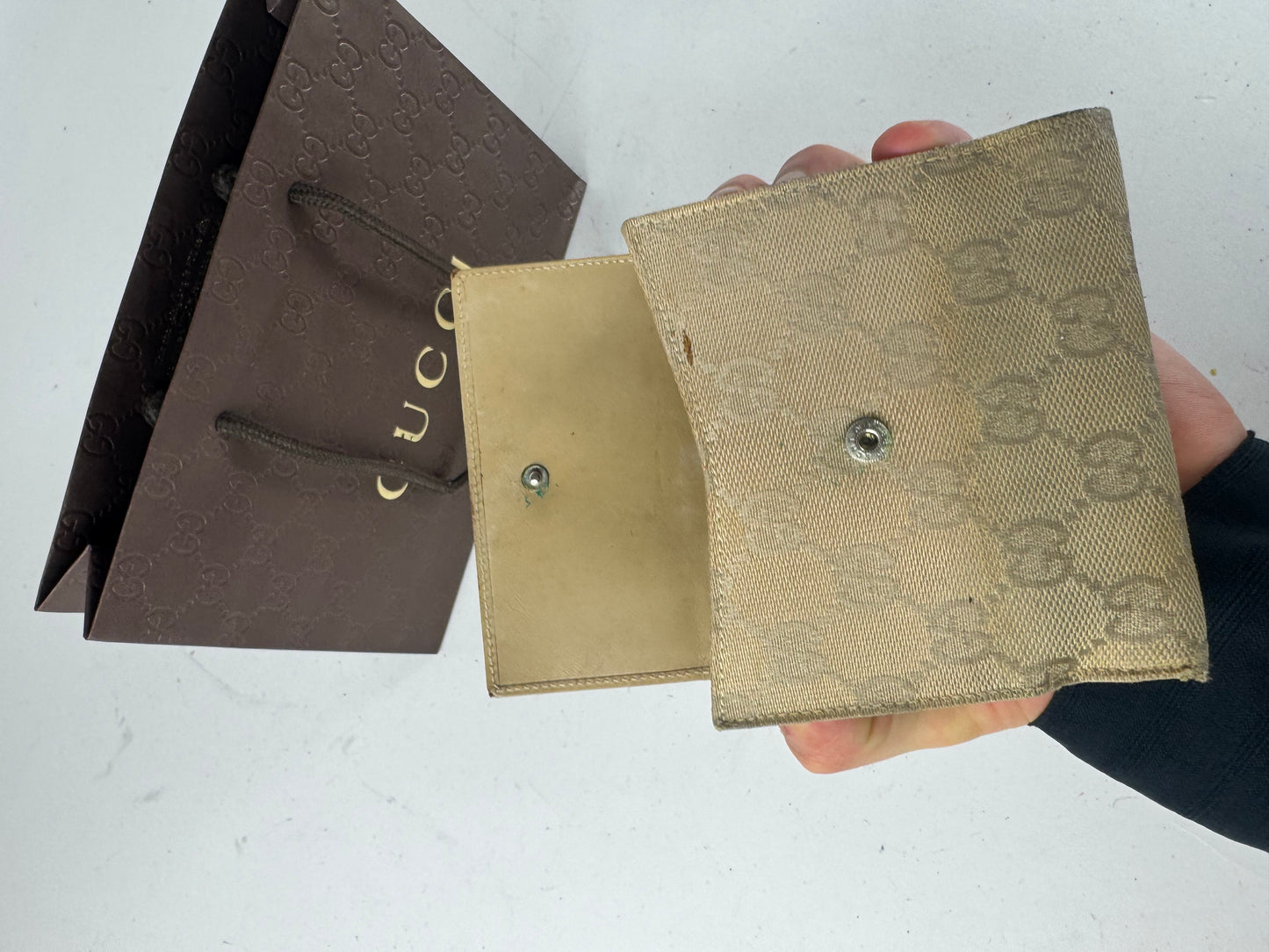 Vintage Gucci Monogram Leatjer Jackie Wallet Beige