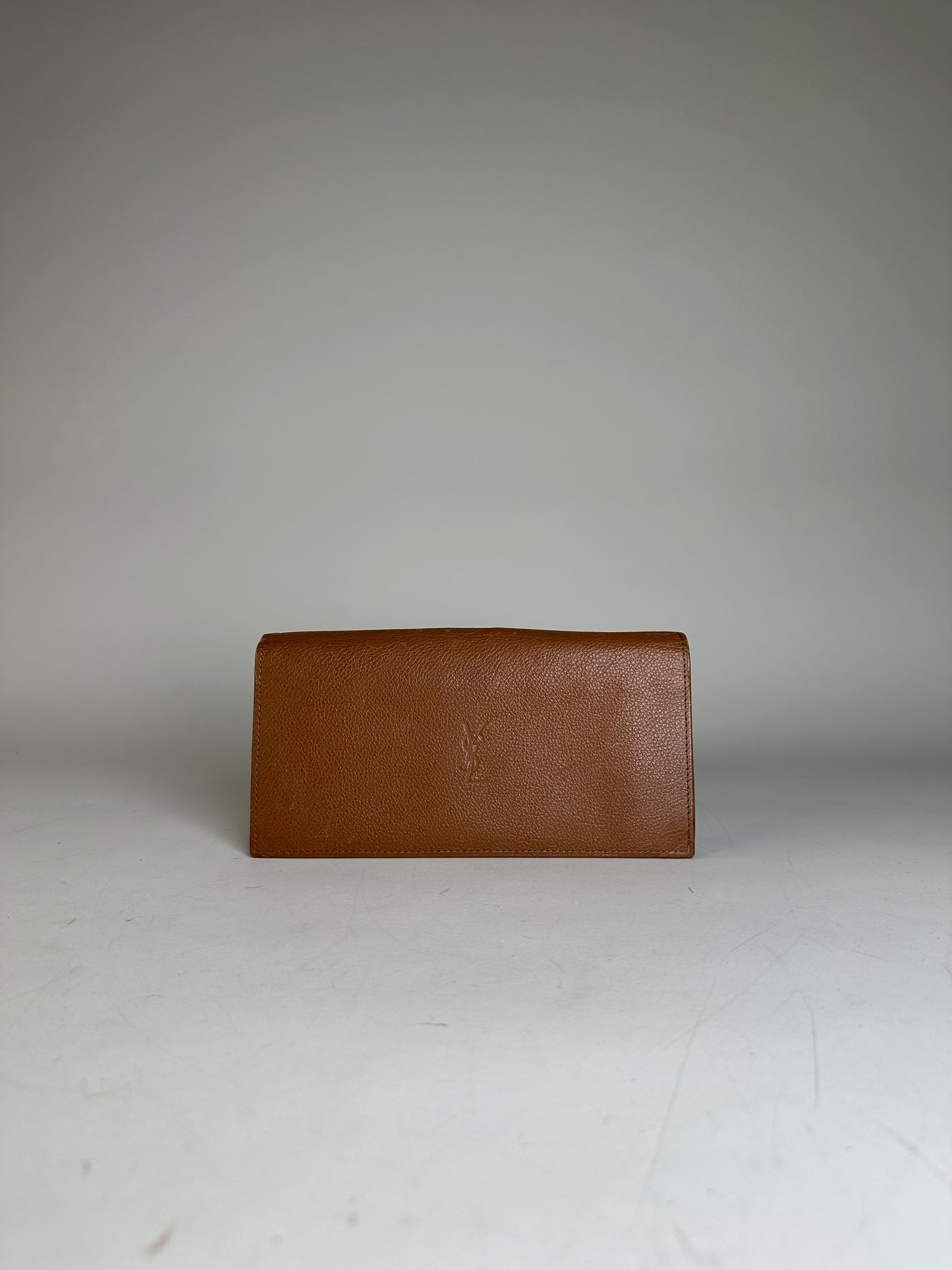 Vintage Yves Saint Laurent Leather Wallet Brown Gold-tone Clasp