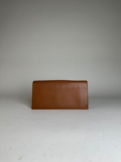 Vintage Yves Saint Laurent Leather Wallet Brown Gold-tone Clasp