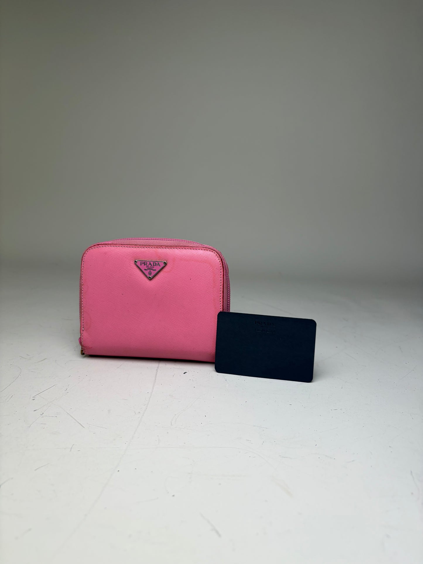 Vintage Prada Saffiano Leather Zip Wallet Pink Silver