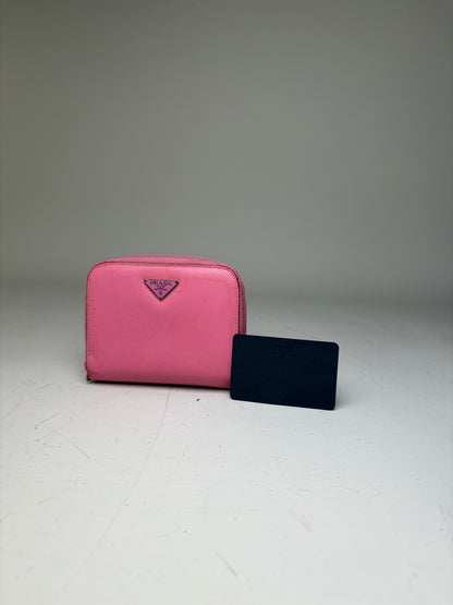 Vintage Prada Saffiano Leather Zip Wallet Pink Silver