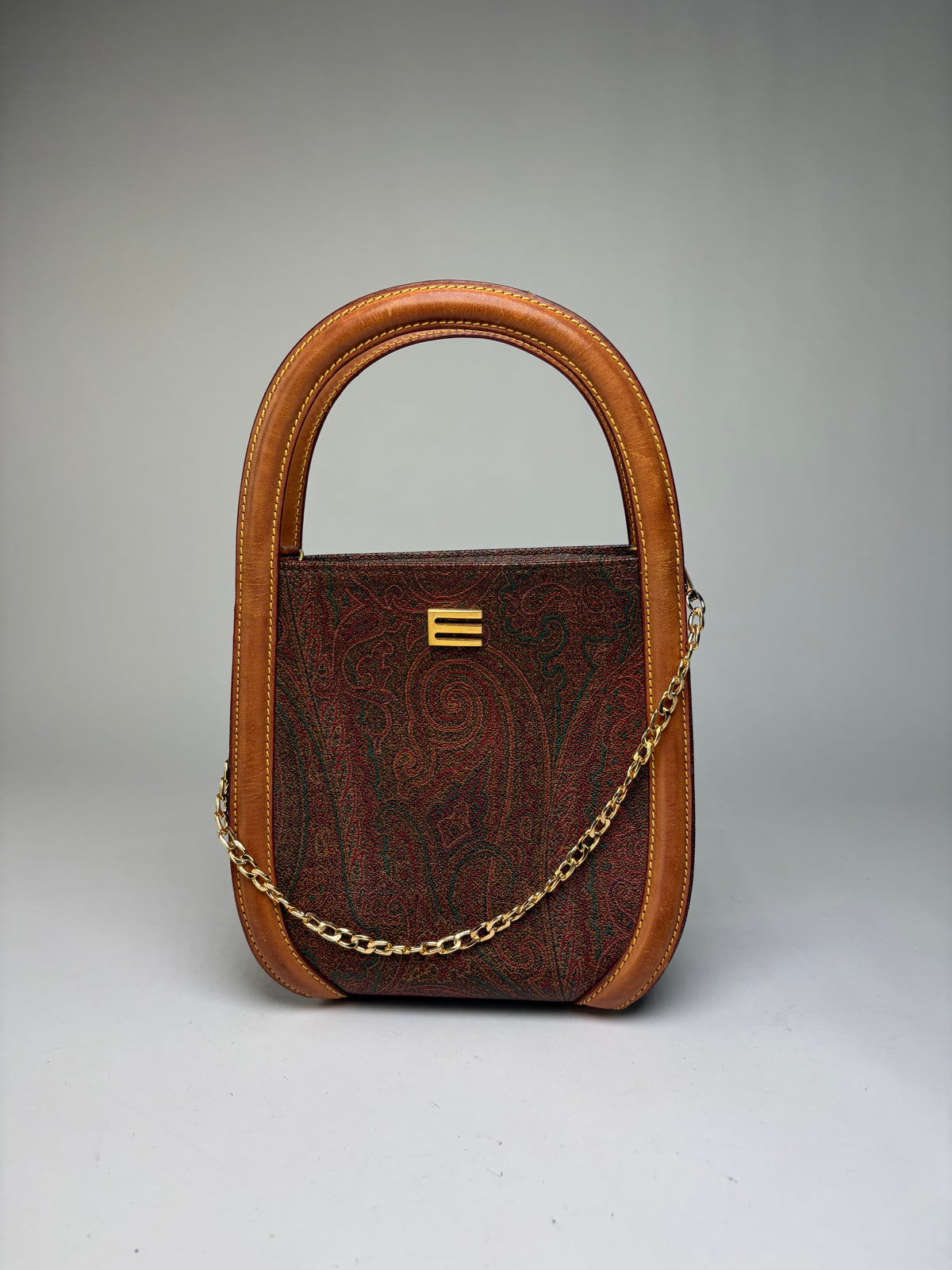 Vintage Etro Paisley Print Structured Top-Handle Bag Late 1990s Multicolor