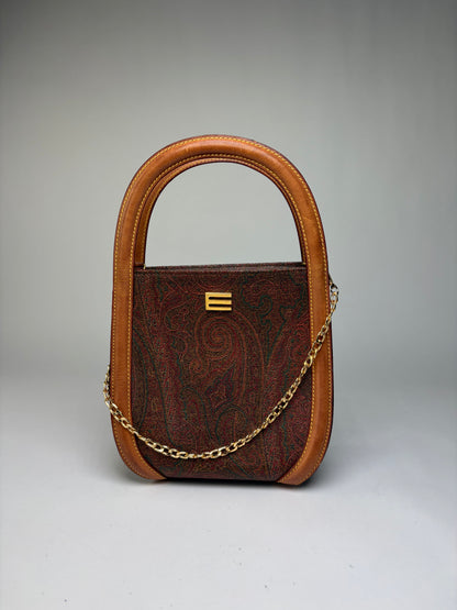 Vintage Etro Paisley Print Structured Top-Handle Bag Late 1990s Multicolor