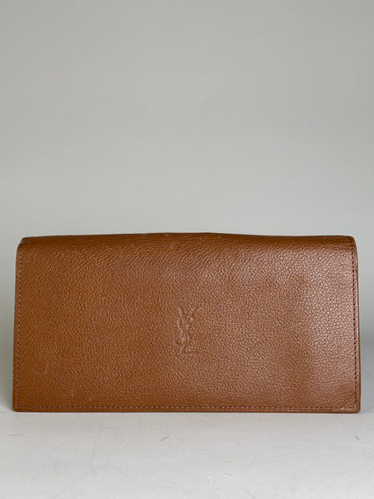 Vintage Yves Saint Laurent Leather Wallet Brown Gold-tone Clasp