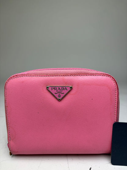 Vintage Prada Saffiano Leather Zip Wallet Pink Silver