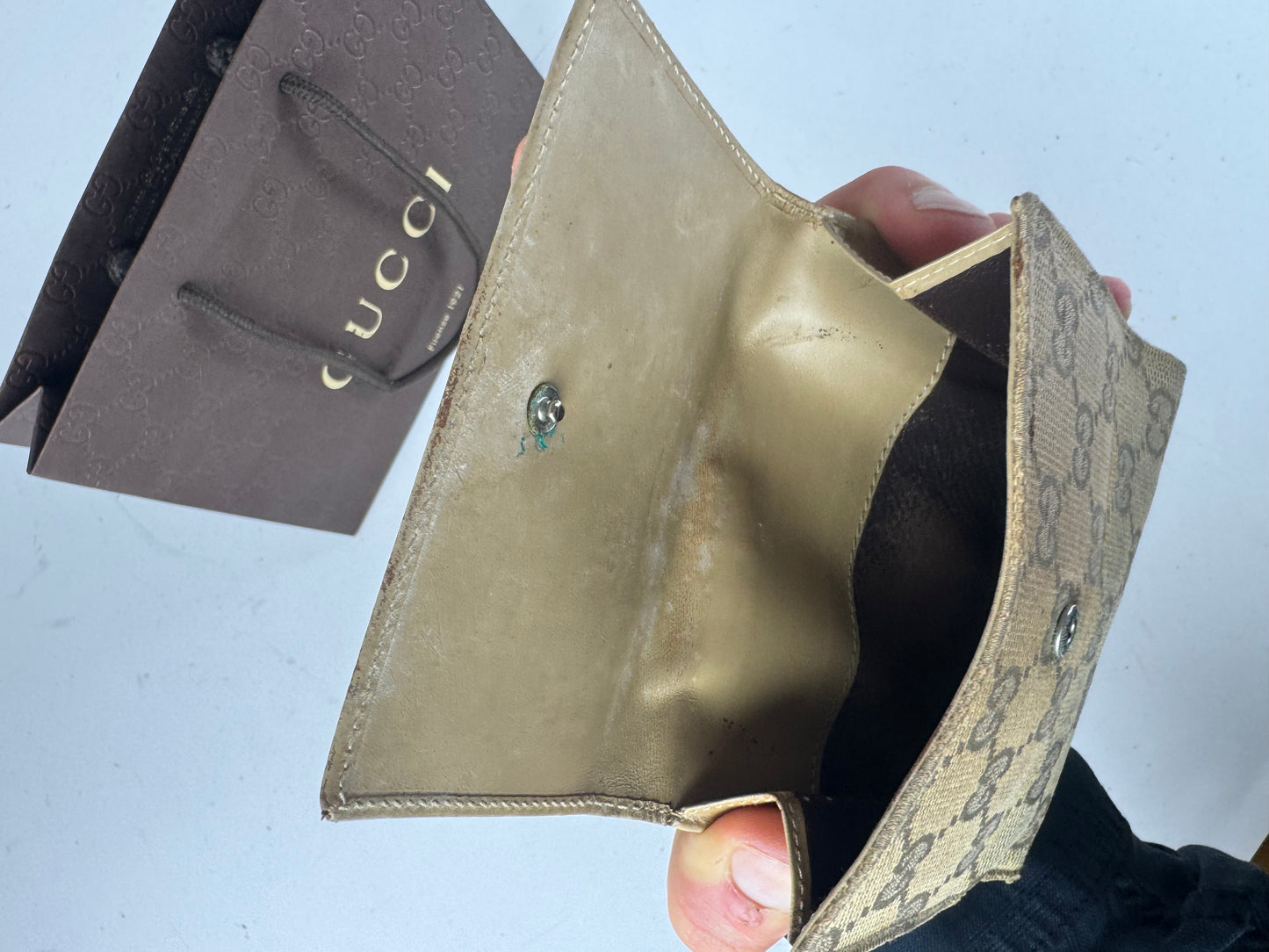 Vintage Gucci Monogram Leatjer Jackie Wallet Beige