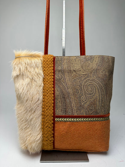 Vintage Etro Milano Patchwork Fabric Tote Bag Multicolor