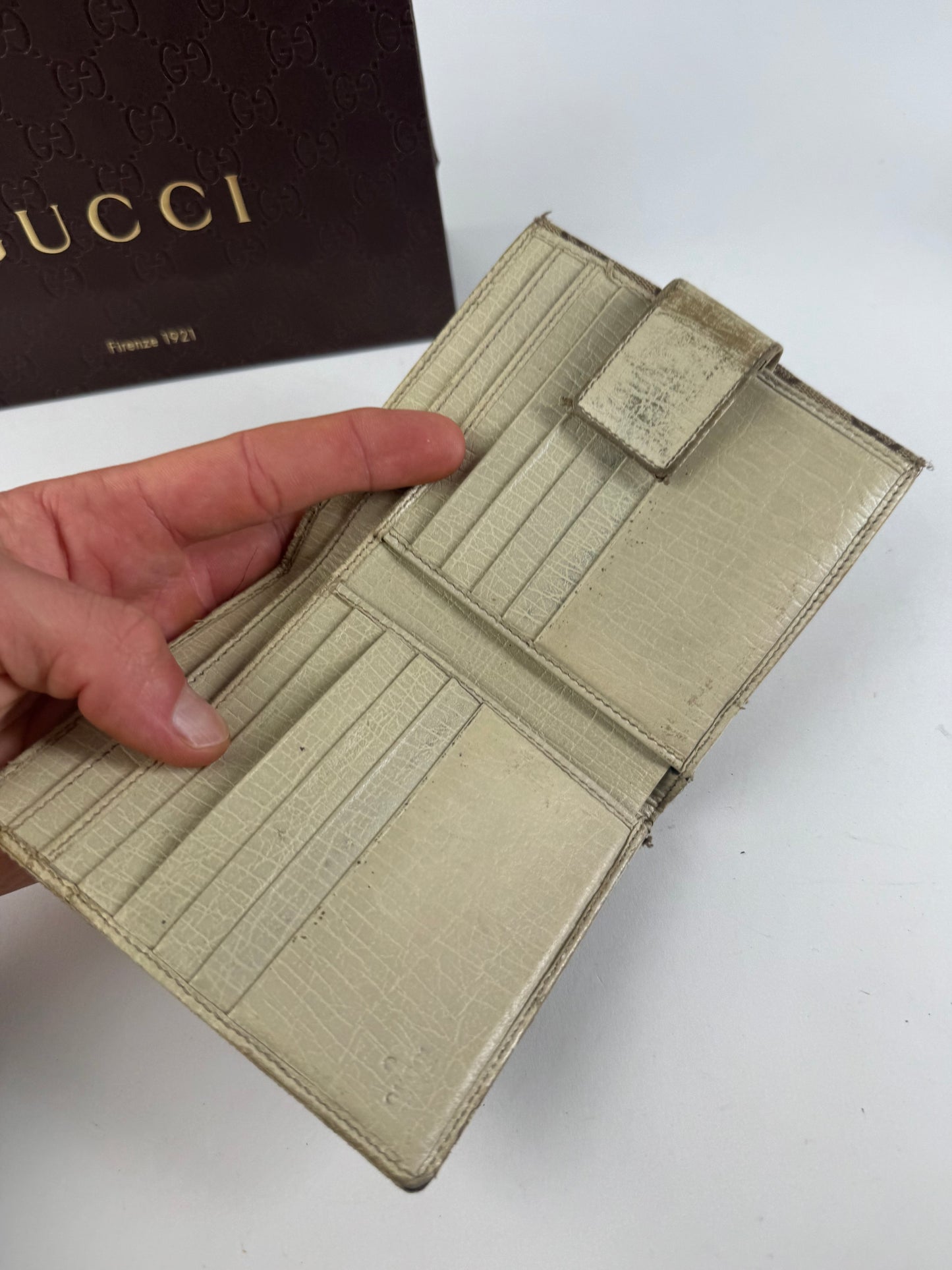 Vintage Gucci Leather / monogram wallet beige white orange