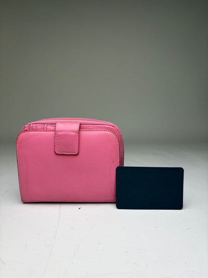 Vintage Prada Saffiano Leather Zip Wallet Pink Silver