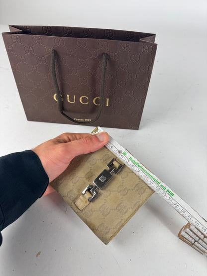 Vintage Gucci Monogram Leatjer Jackie Wallet Beige