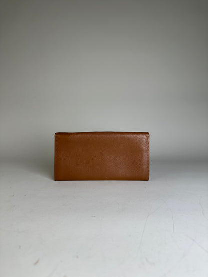 Vintage Yves Saint Laurent Leather Wallet Brown Gold-tone Clasp