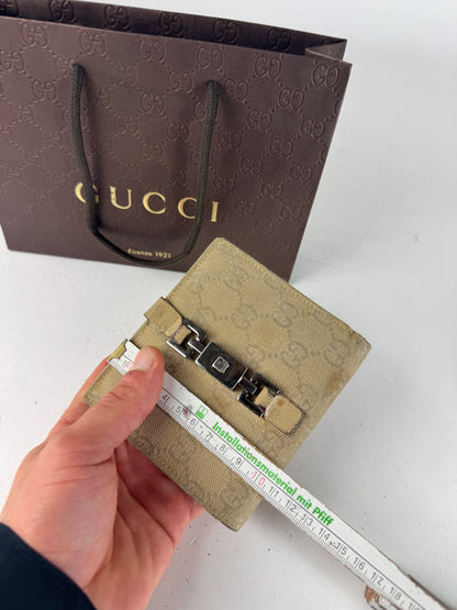 Vintage Gucci Monogram Leatjer Jackie Wallet Beige