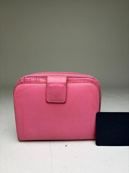 Vintage Prada Saffiano Leather Zip Wallet Pink Silver