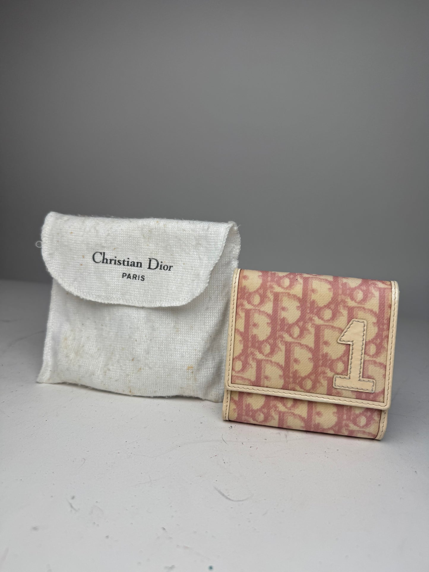 Vintage Dior Oblique Monogram Leather Wallet Pink White