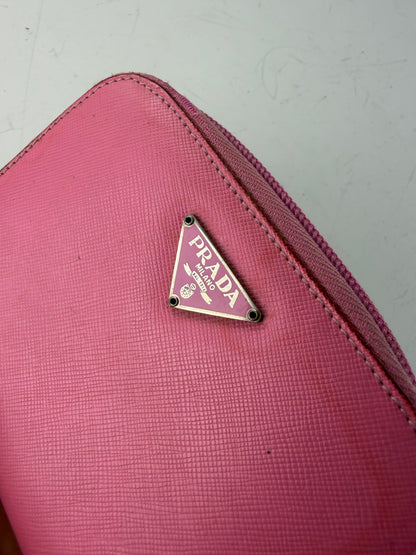 Vintage Prada Saffiano Leather Zip Wallet Pink Silver