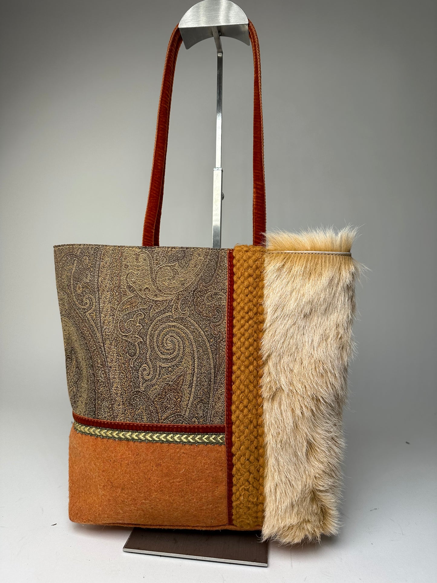 Vintage Etro Milano Patchwork Fabric Tote Bag Multicolor