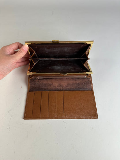 Vintage Yves Saint Laurent Leather Wallet Brown Gold-tone Clasp