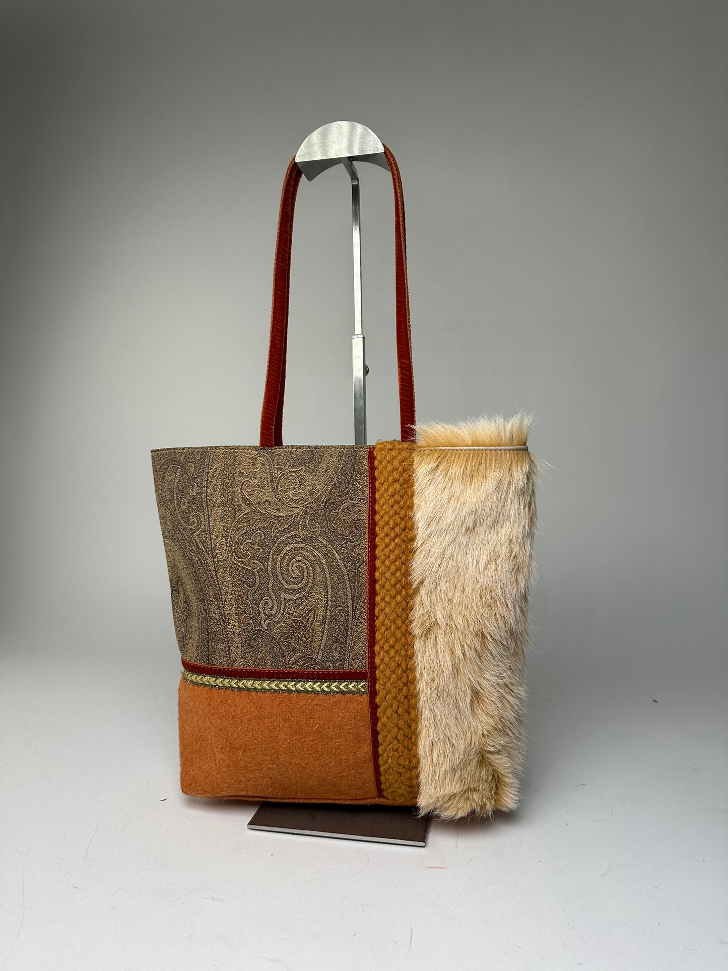 Vintage Etro Milano Patchwork Fabric Tote Bag Multicolor