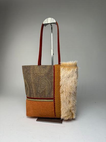 Vintage Etro Milano Patchwork Fabric Tote Bag Multicolor