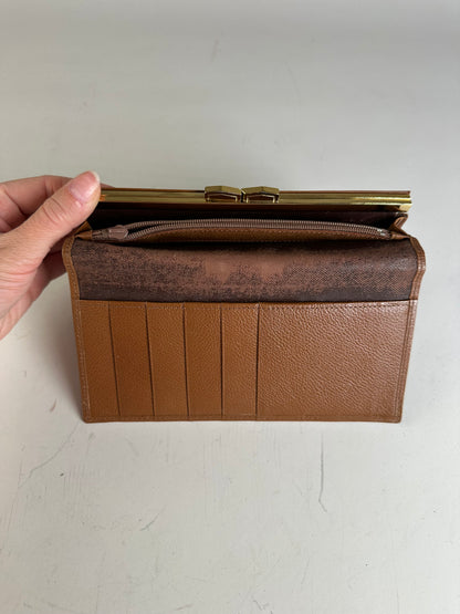 Vintage Yves Saint Laurent Leather Wallet Brown Gold-tone Clasp
