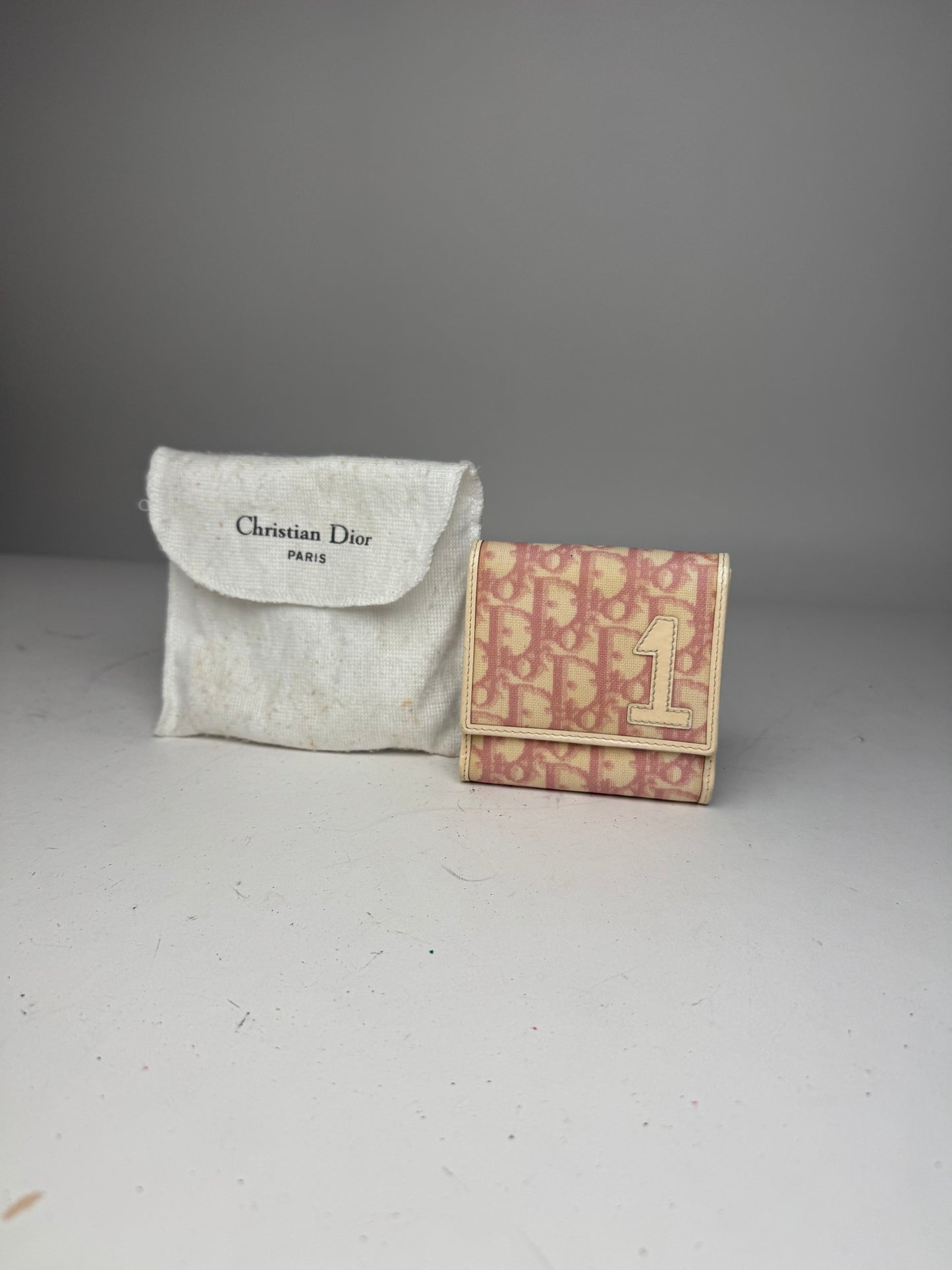 Vintage Dior Oblique Monogram Leather Wallet Pink White