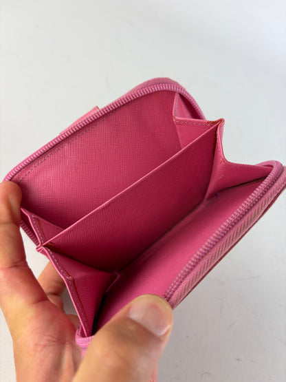 Vintage Prada Saffiano Leather Zip Wallet Pink Silver