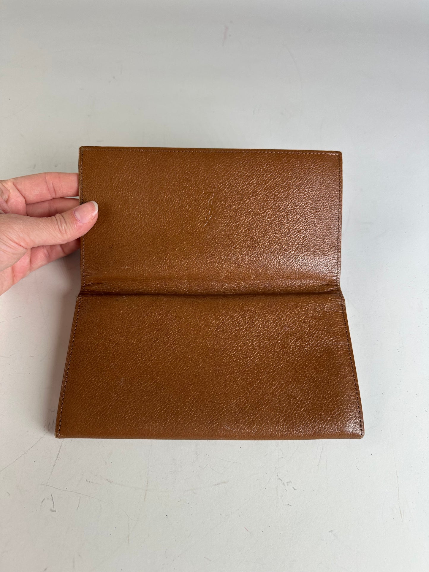 Vintage Yves Saint Laurent Leather Wallet Brown Gold-tone Clasp