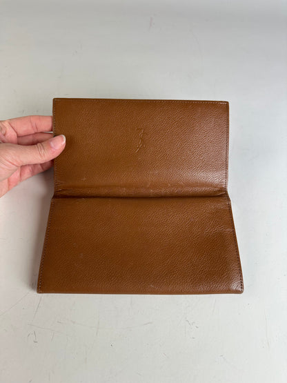 Vintage Yves Saint Laurent Leather Wallet Brown Gold-tone Clasp
