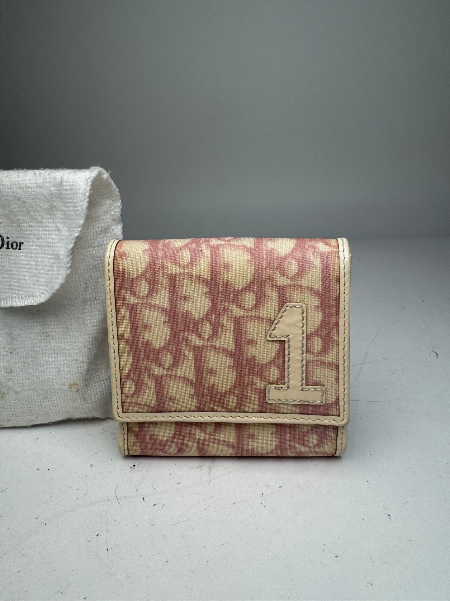 Vintage Dior Oblique Monogram Leather Wallet Pink White