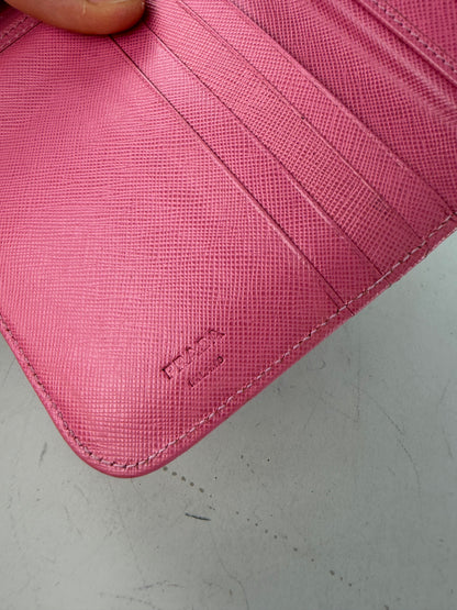 Vintage Prada Saffiano Leather Zip Wallet Pink Silver