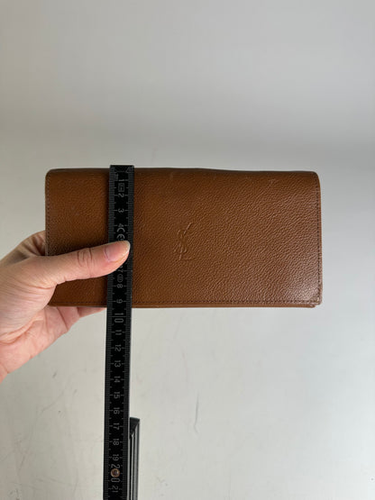 Vintage Yves Saint Laurent Leather Wallet Brown Gold-tone Clasp