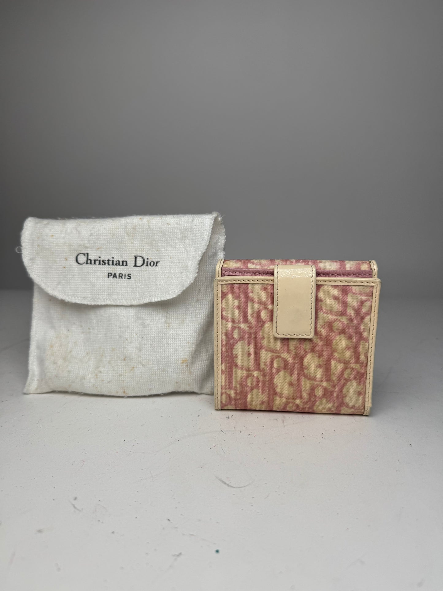 Vintage Dior Oblique Monogram Leather Wallet Pink White