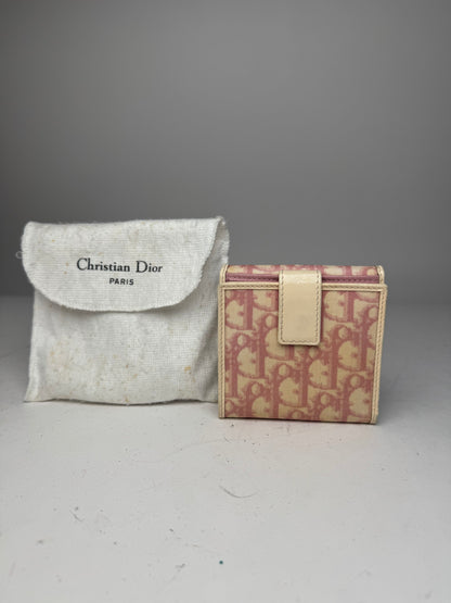 Vintage Dior Oblique Monogram Leather Wallet Pink White