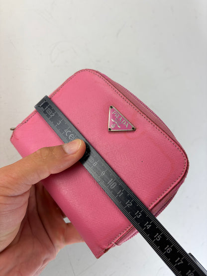 Vintage Prada Saffiano Leather Zip Wallet Pink Silver