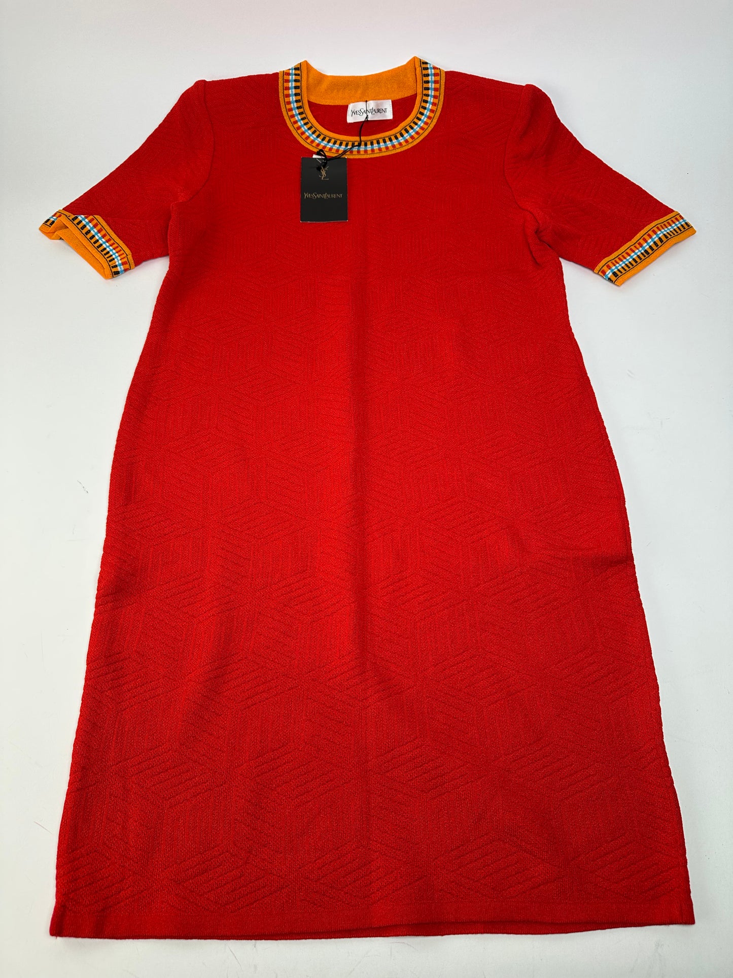 Vintage Yves Saint Laurent Knit Dress Red Multicolor M