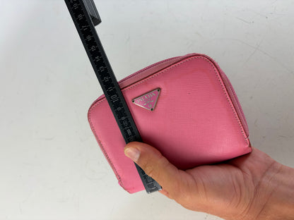 Vintage Prada Saffiano Leather Zip Wallet Pink Silver