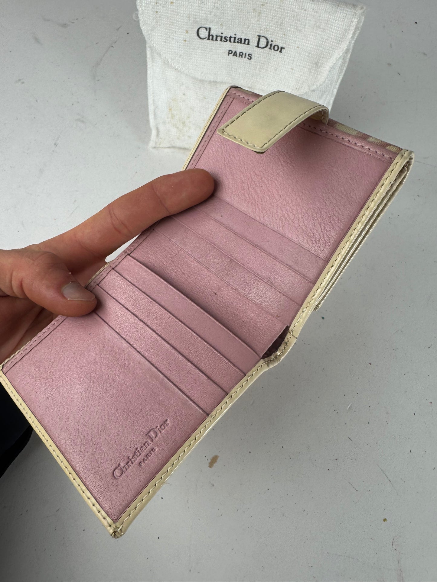 Vintage Dior Oblique Monogram Leather Wallet Pink White