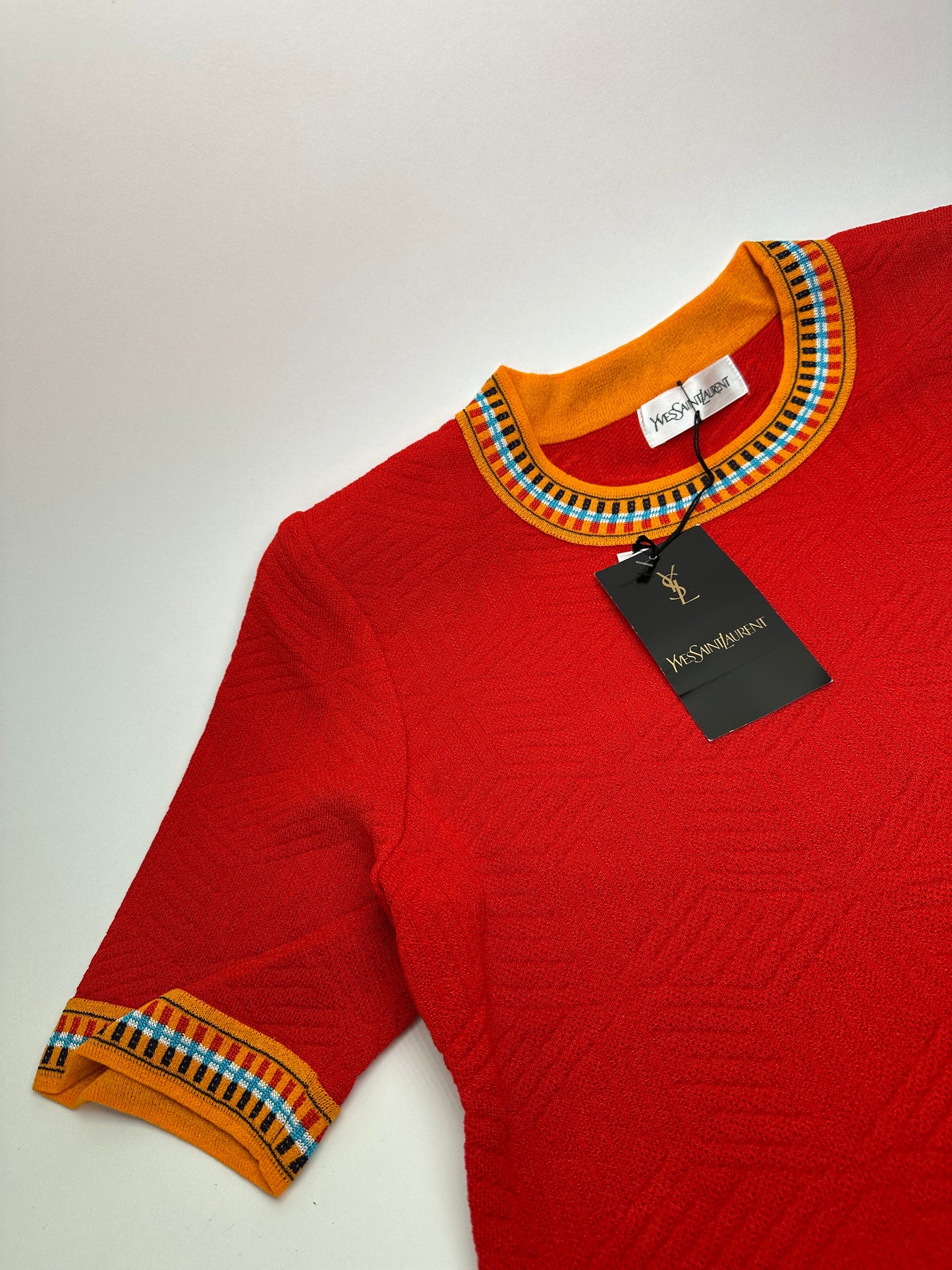 Vintage Yves Saint Laurent Knit Dress Red Multicolor M