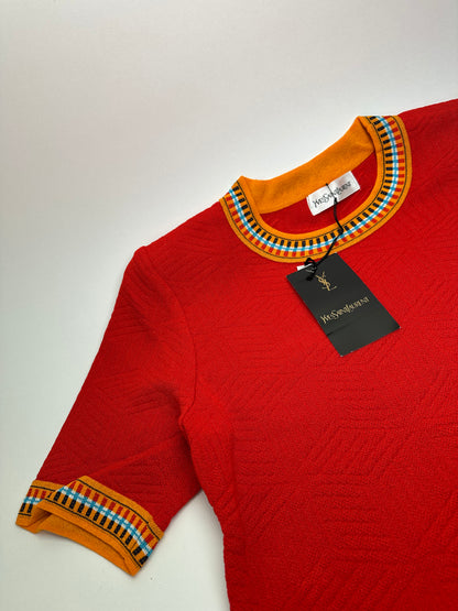 Vintage Yves Saint Laurent Knit Dress Red Multicolor M