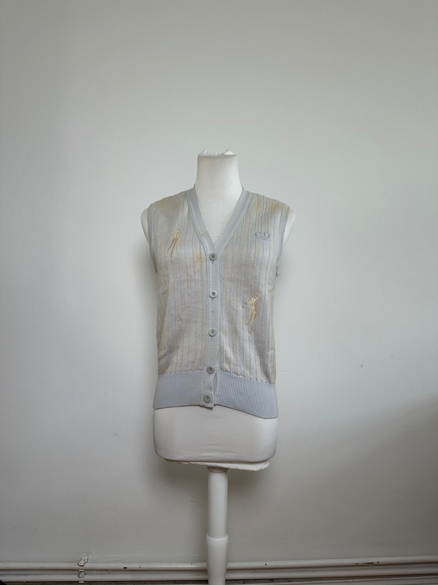 Vintage Dior CD Sports Cotton Sleeveless Sweater Light Blue Cream M