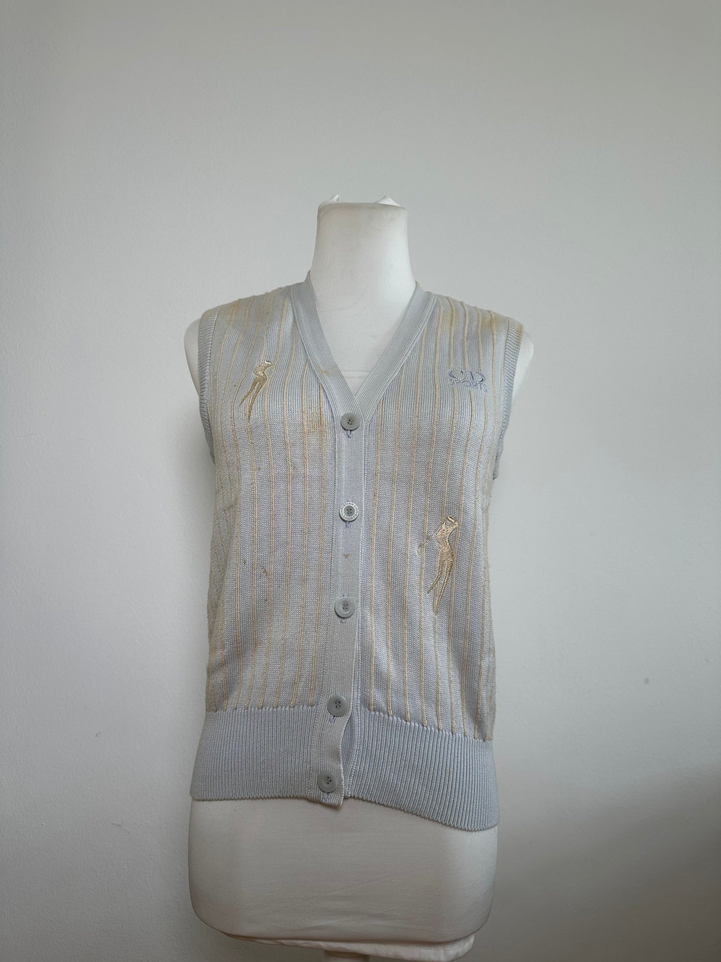 Vintage Dior CD Sports Cotton Sleeveless Sweater Light Blue Cream M