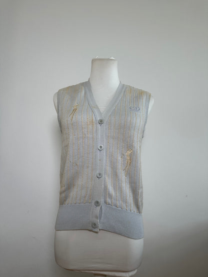 Vintage Dior CD Sports Cotton Sleeveless Sweater Light Blue Cream M
