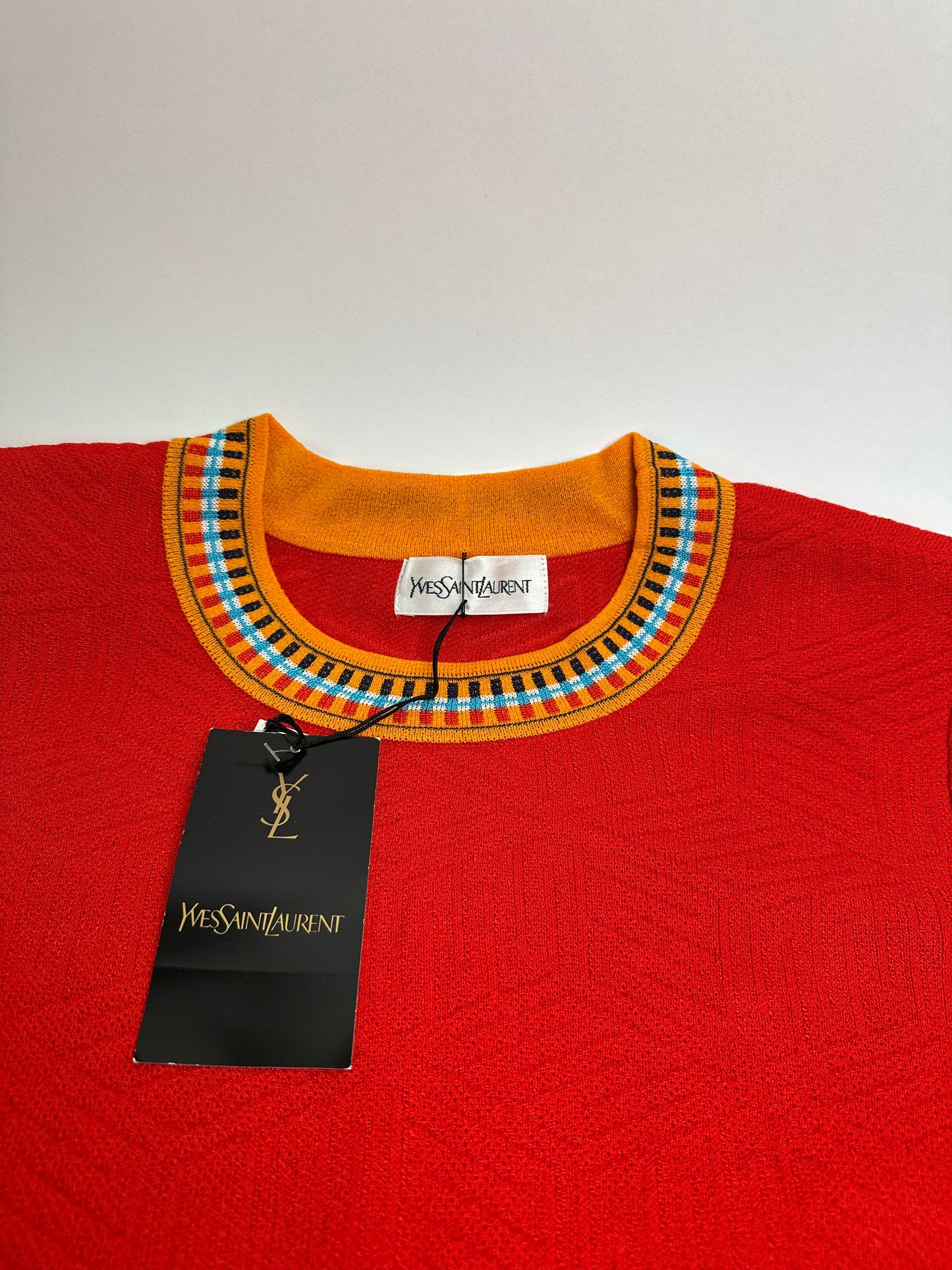 Vintage Yves Saint Laurent Knit Dress Red Multicolor M