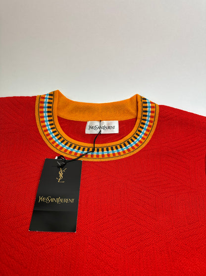 Vintage Yves Saint Laurent Knit Dress Red Multicolor M